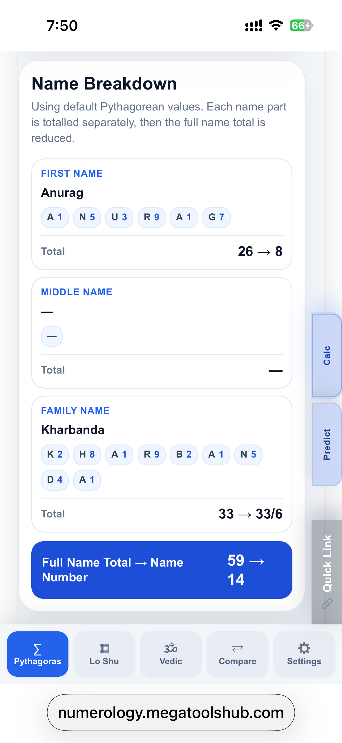 Pythagoras numerology name breakdown mobile preview